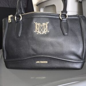 Love Moschino Black Satchel with Structured Design and Gold Logo